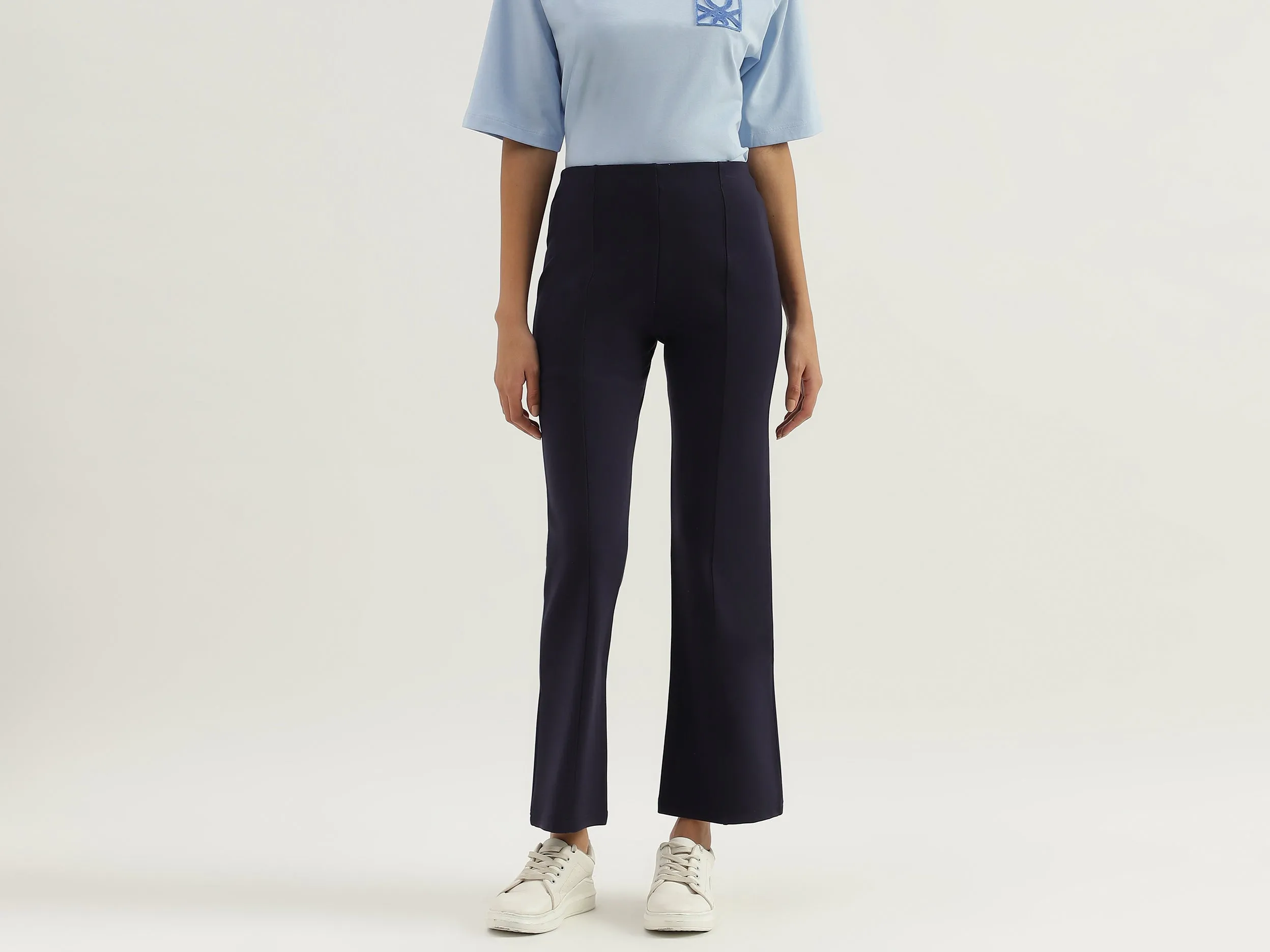 Solid High Waist Bootleg Trousers