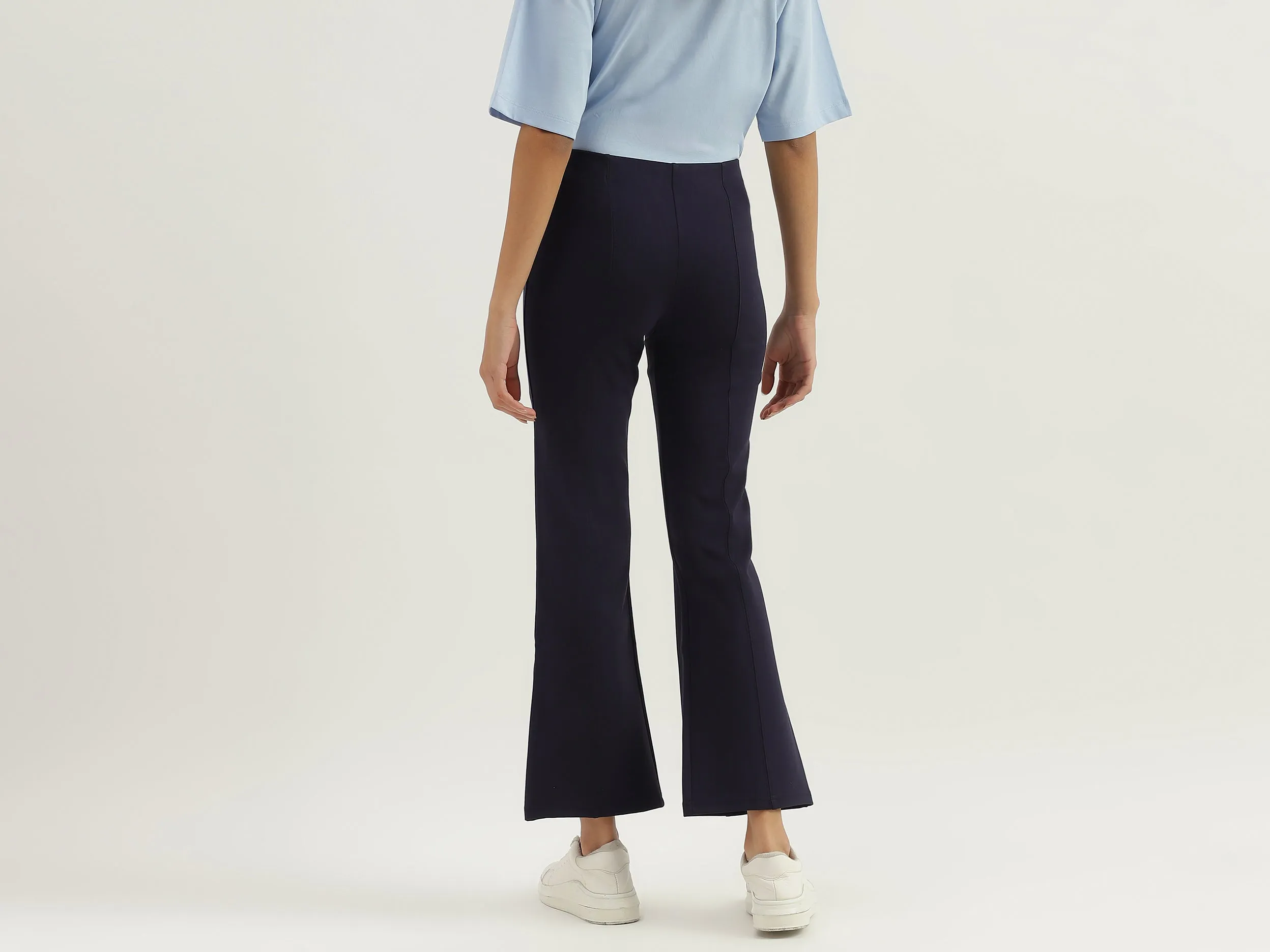 Solid High Waist Bootleg Trousers