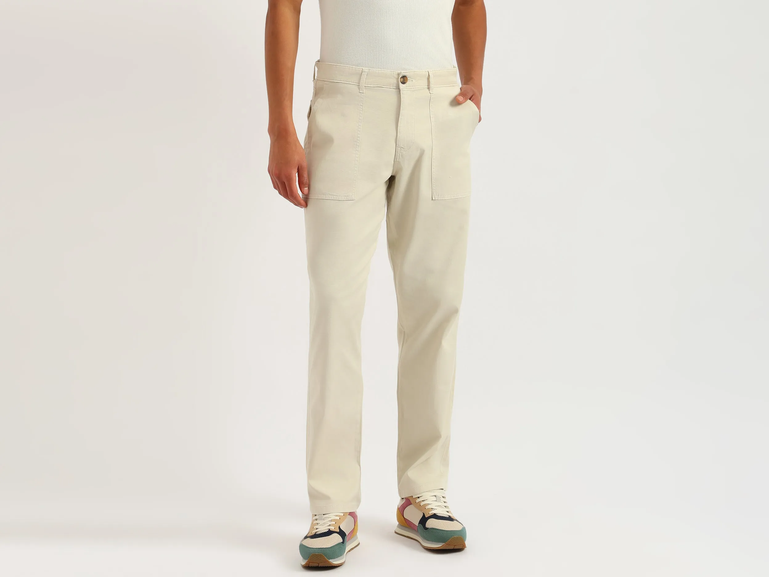 Solid Straight Fit Trousers