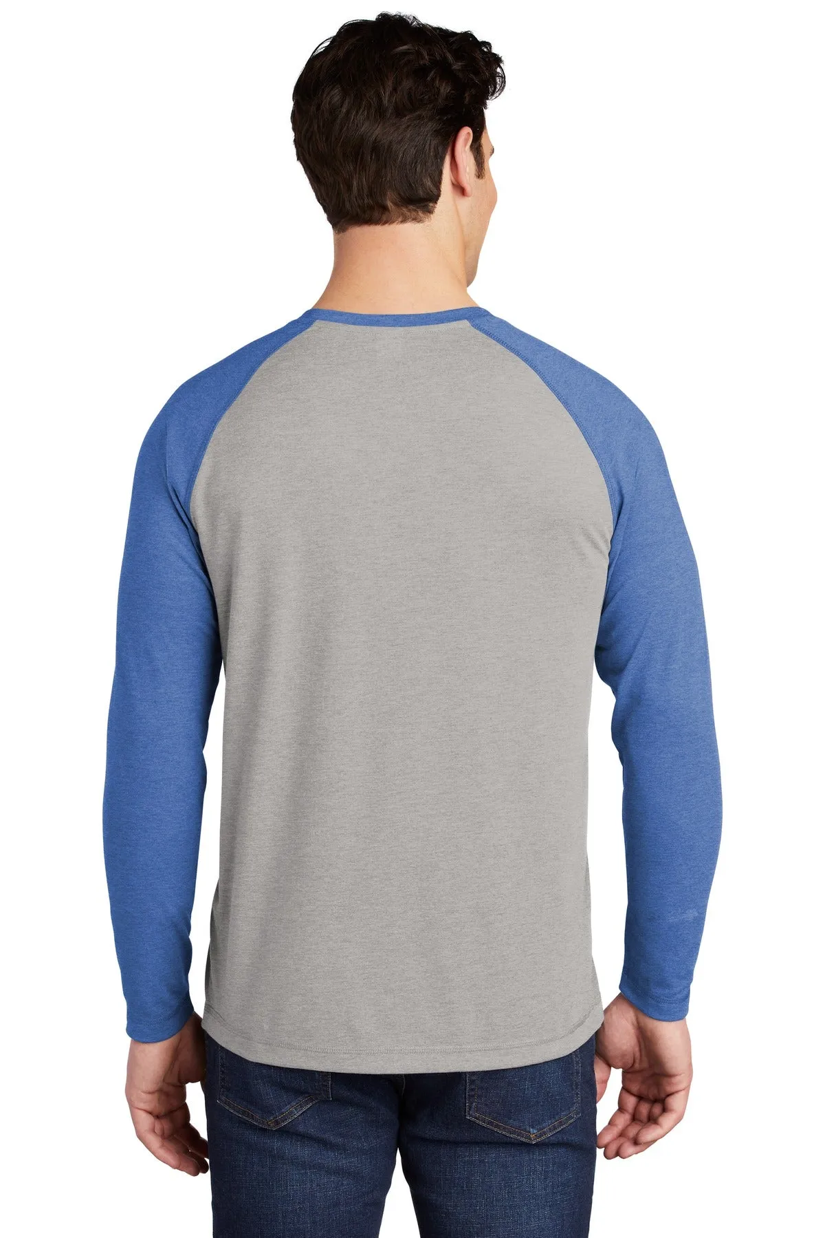 Sport-Tek  PosiCharge  Long Sleeve Tri-Blend Wicking Raglan Tee ST400LS True Royal Heather/ Light Grey Heather