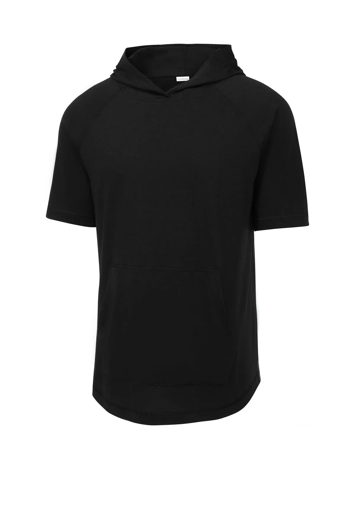 Sport-Tek  PosiCharge  Tri-Blend Wicking Short Sleeve Hoodie. ST404 Black Triad Solid