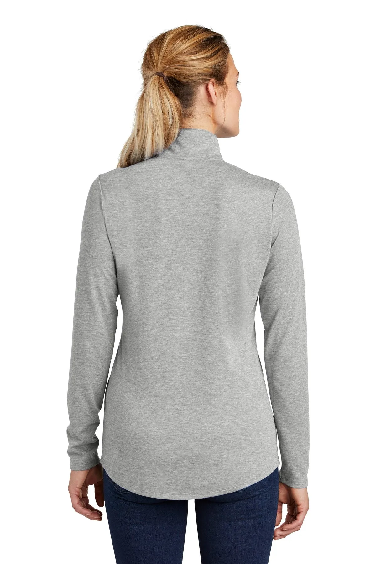 Sport-Tek  Women's PosiCharge  Tri-Blend Wicking 1/4-Zip Pullover. LST407 Light Grey Heather