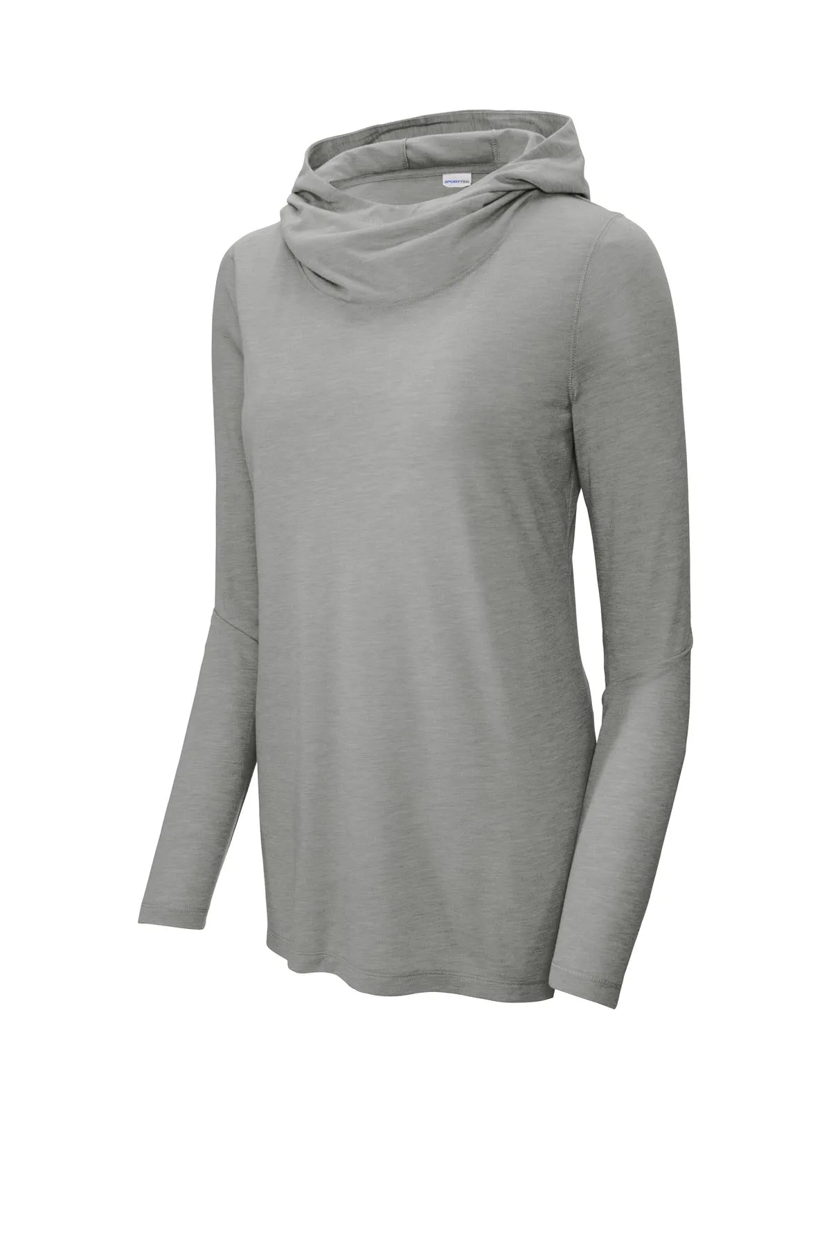 Sport-Tek Women's PosiCharge  Tri-Blend Wicking Long Sleeve Hoodie LST406 Light Grey Heather