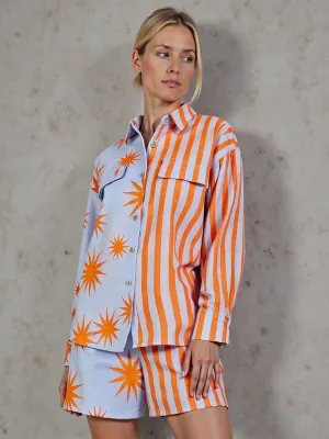 Star Stripe Mixed Print Button Down Shirt