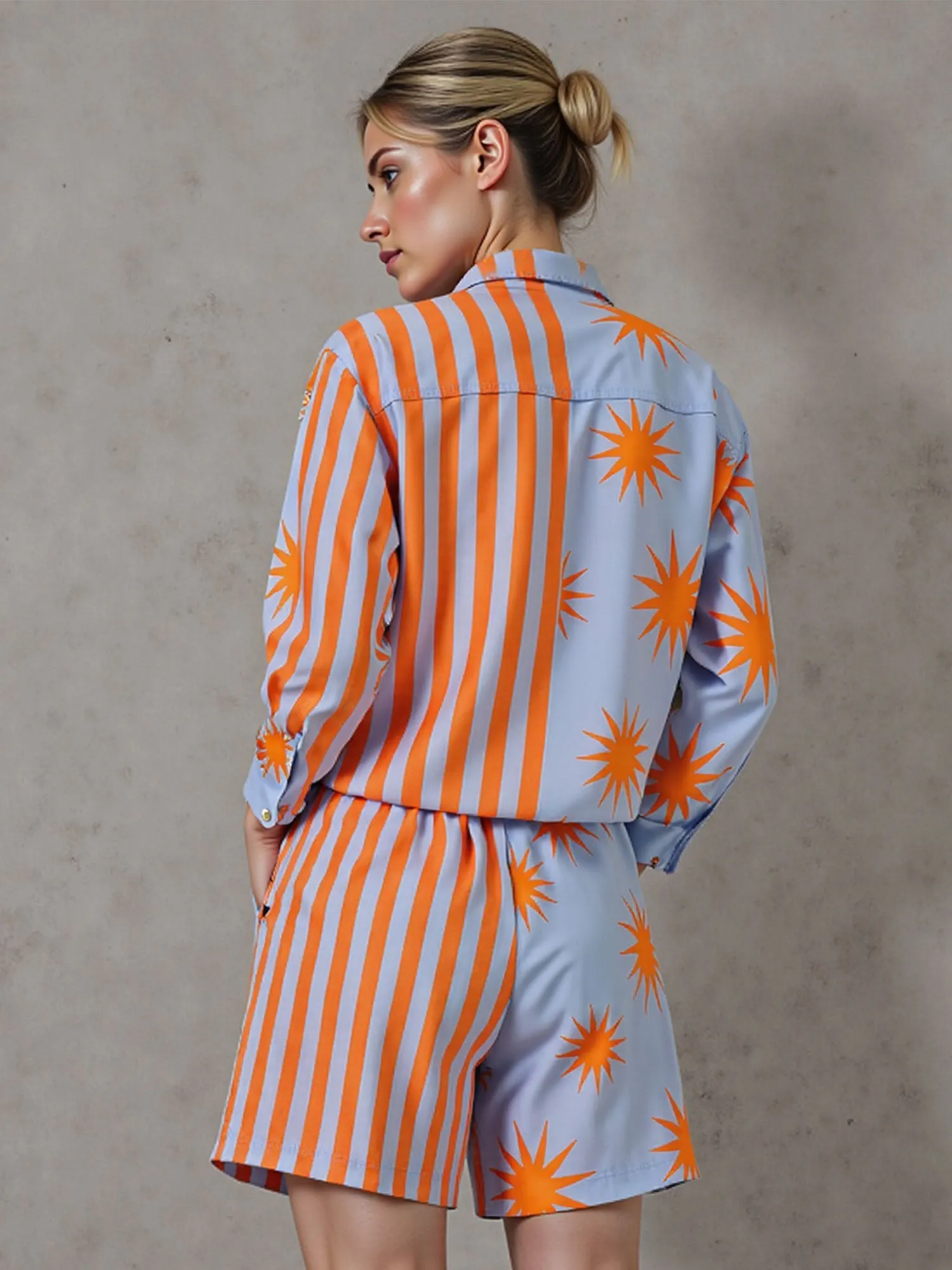 Star Stripe Mixed Print Button Down Shirt