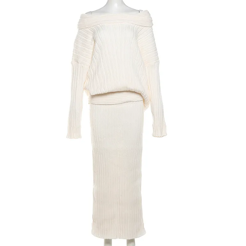 Stretch Off-Shoulder Sweater And Long Skirt Set