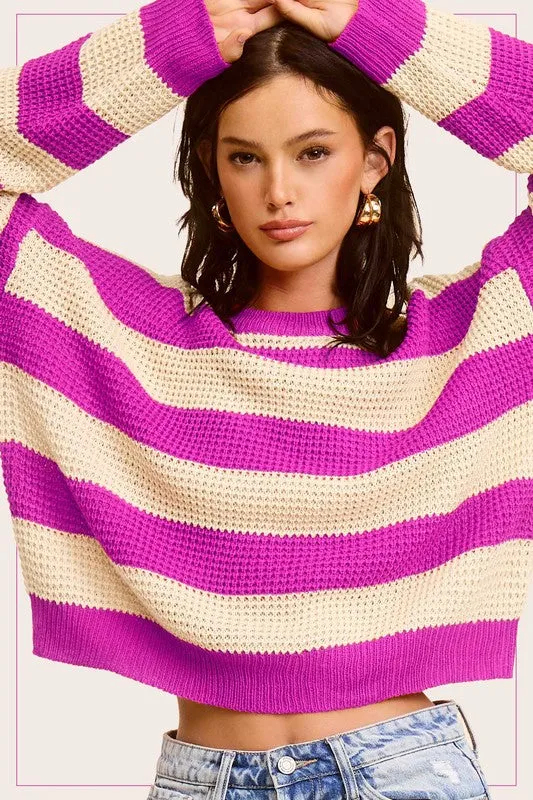Striped Loose Fit Knit Sweater – Round Neck Pullover for Everyday Style
