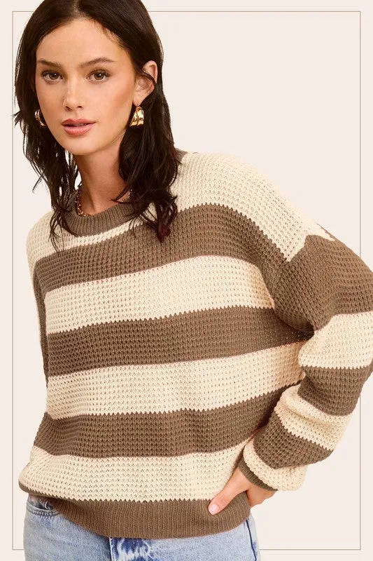 Striped Loose Fit Knit Sweater – Round Neck Pullover for Everyday Style
