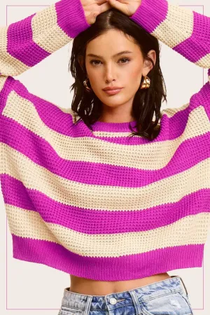 Striped Loose Fit Knit Sweater – Round Neck Pullover for Everyday Style