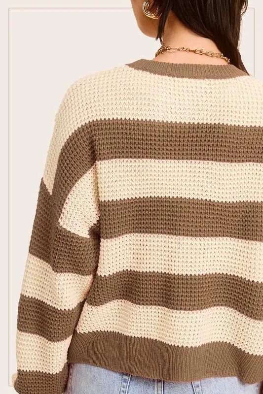 Striped Loose Fit Knit Sweater – Round Neck Pullover for Everyday Style