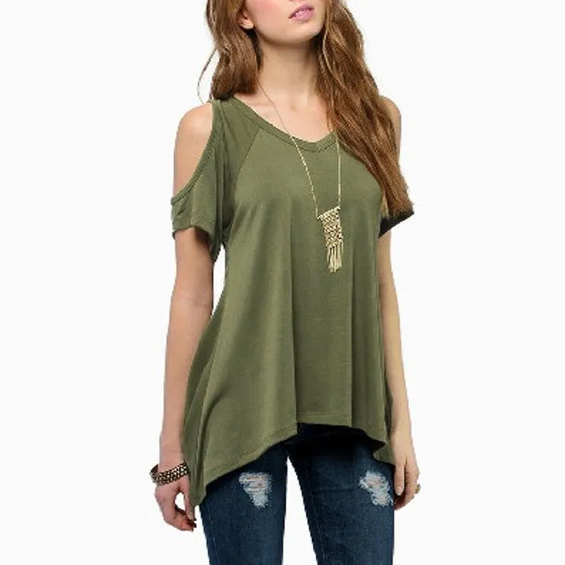 Summer Style Women Casual Loose Tops Off Shoulder Shirts Off Shoulder Round Neck Short Sleeve Blouses Plus Size 5XL