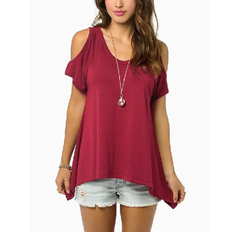 Summer Style Women Casual Loose Tops Off Shoulder Shirts Off Shoulder Round Neck Short Sleeve Blouses Plus Size 5XL