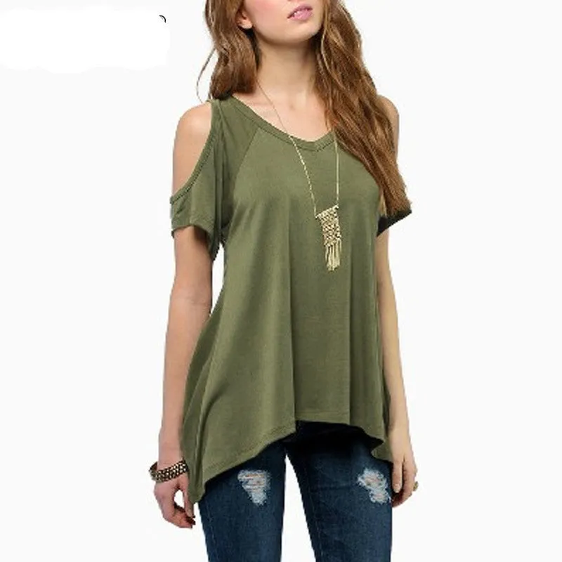 Summer Style Women Casual Loose Tops Off Shoulder Shirts Off Shoulder Round Neck Short Sleeve Blouses Plus Size 5XL