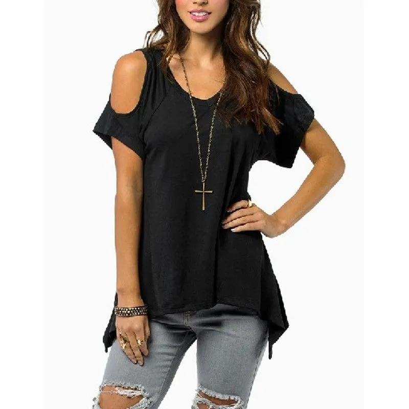 Summer Style Women Casual Loose Tops Off Shoulder Shirts Off Shoulder Round Neck Short Sleeve Blouses Plus Size 5XL