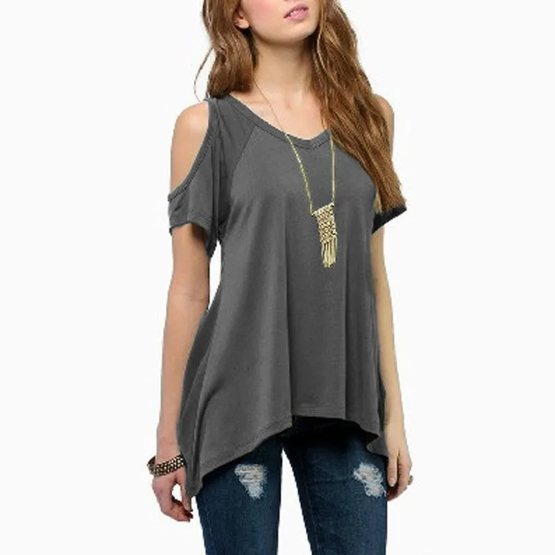 Summer Style Women Casual Loose Tops Off Shoulder Shirts Off Shoulder Round Neck Short Sleeve Blouses Plus Size 5XL