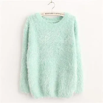Sweater Women Fashion Warm Mohair O-Neck Women Pullover Long Sleeve Casual Loose Knitted Bottoming Tops