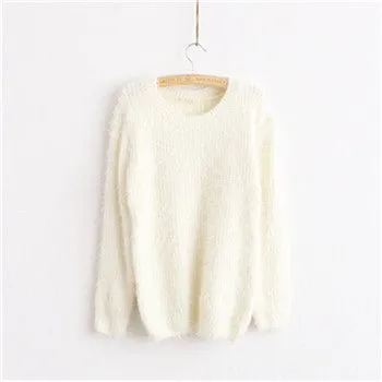 Sweater Women Fashion Warm Mohair O-Neck Women Pullover Long Sleeve Casual Loose Knitted Bottoming Tops