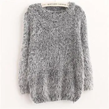Sweater Women Fashion Warm Mohair O-Neck Women Pullover Long Sleeve Casual Loose Knitted Bottoming Tops