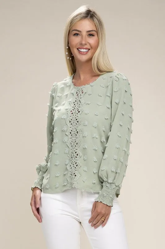 SWISS DOT CONTRAST LACE BLOUSE