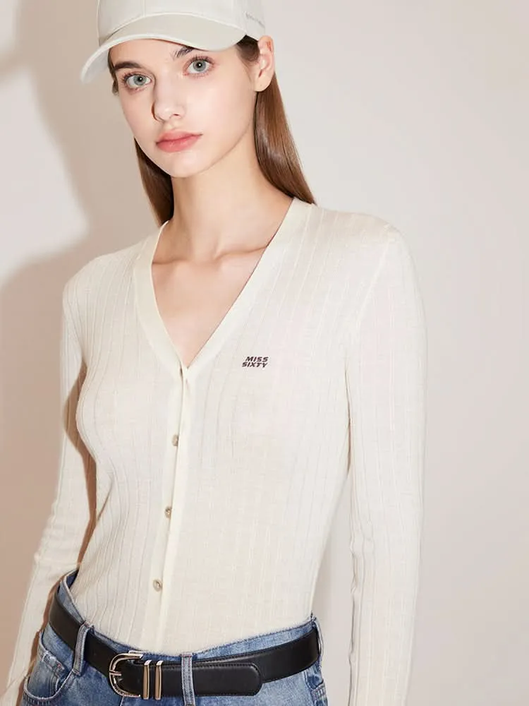 V-Neck Embroidered Slim Woolen Jacket