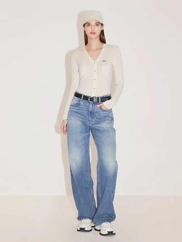 V-Neck Embroidered Slim Woolen Jacket