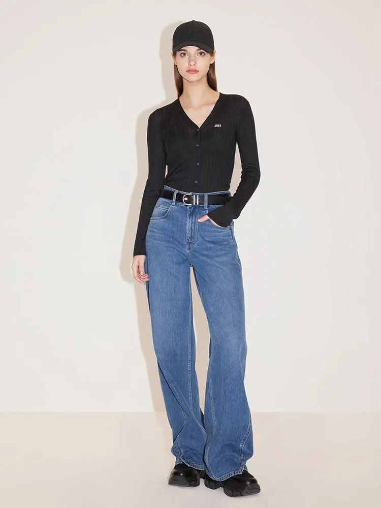 V-Neck Embroidered Slim Woolen Jacket