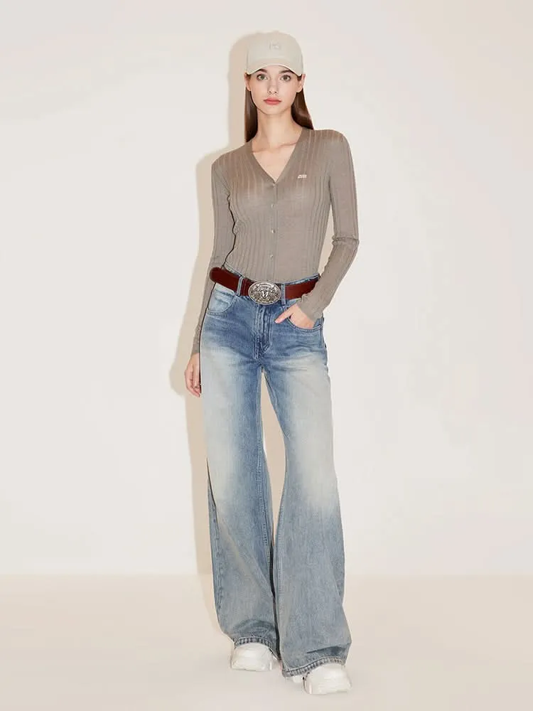 V-Neck Embroidered Slim Woolen Jacket