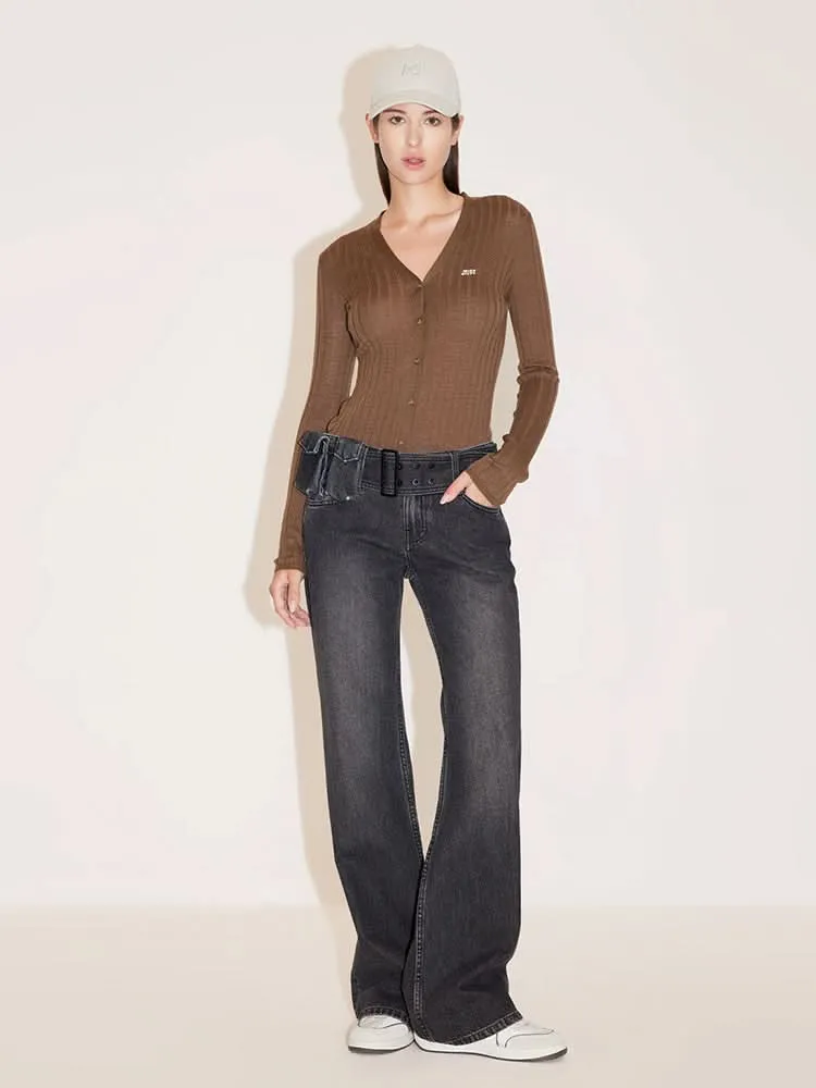 V-Neck Embroidered Slim Woolen Jacket