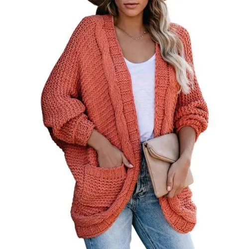 Vintage Side Pockets Batwing Sleeve Knitted Cardigan