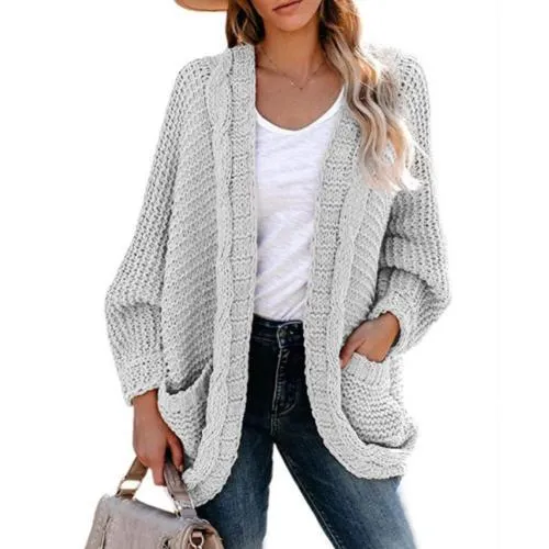 Vintage Side Pockets Batwing Sleeve Knitted Cardigan