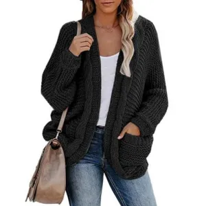 Vintage Side Pockets Batwing Sleeve Knitted Cardigan