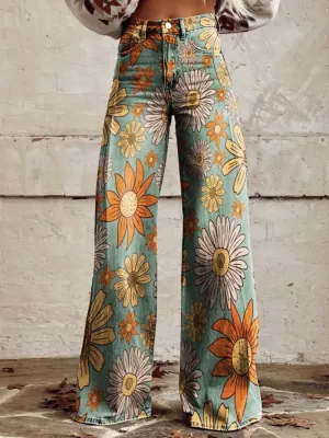 Vivian | Vintage Floral Print Wide-Leg Pants