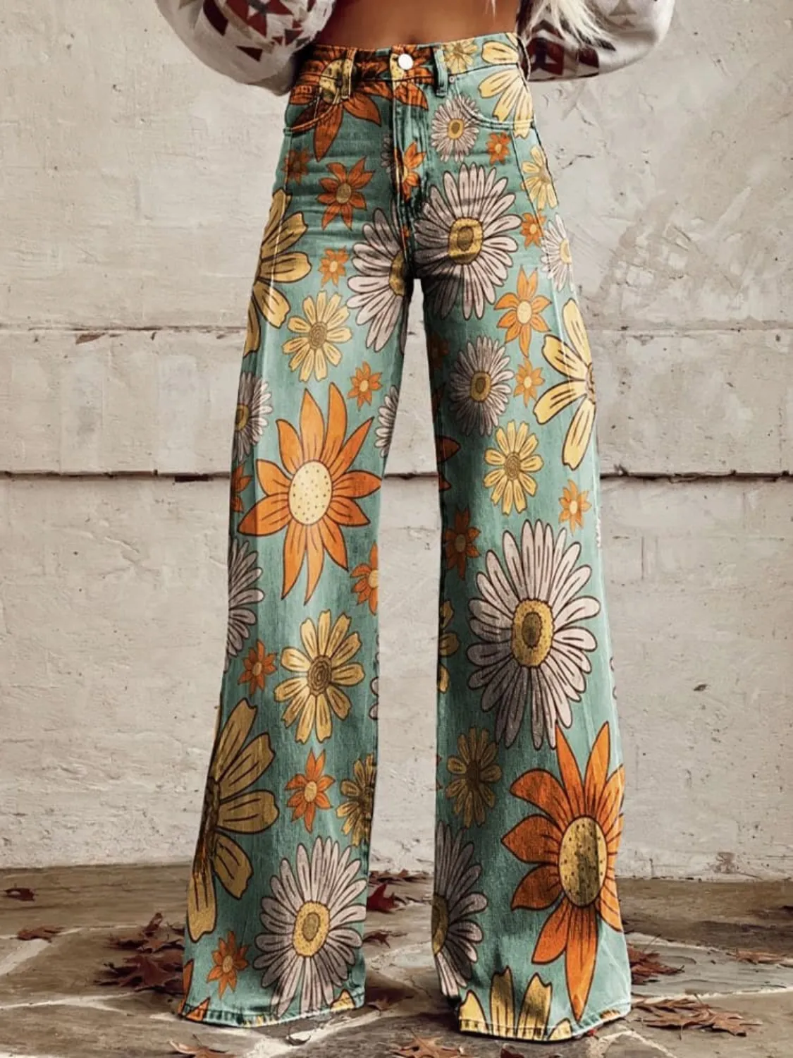 Vivian | Vintage Floral Print Wide-Leg Pants