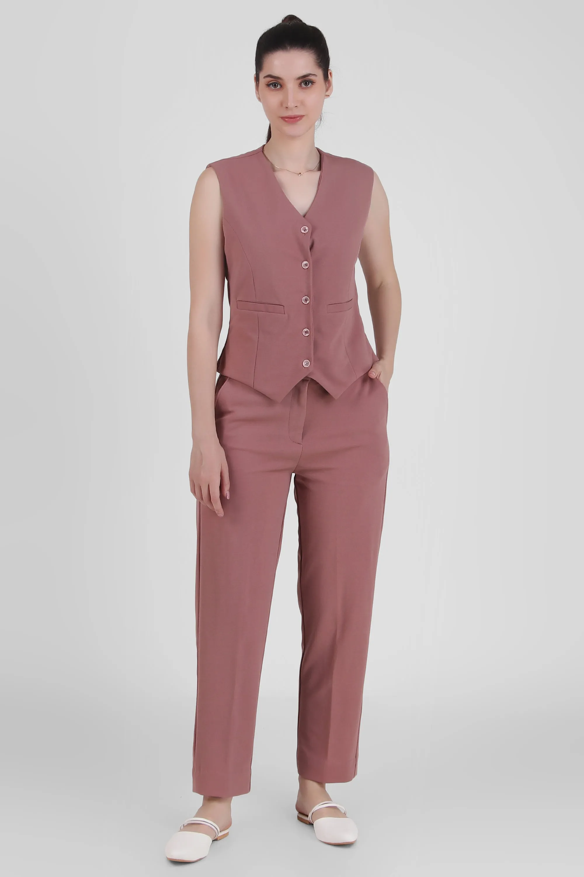 Waistcoat And Trousers Co-ord Set - Dusky Rose