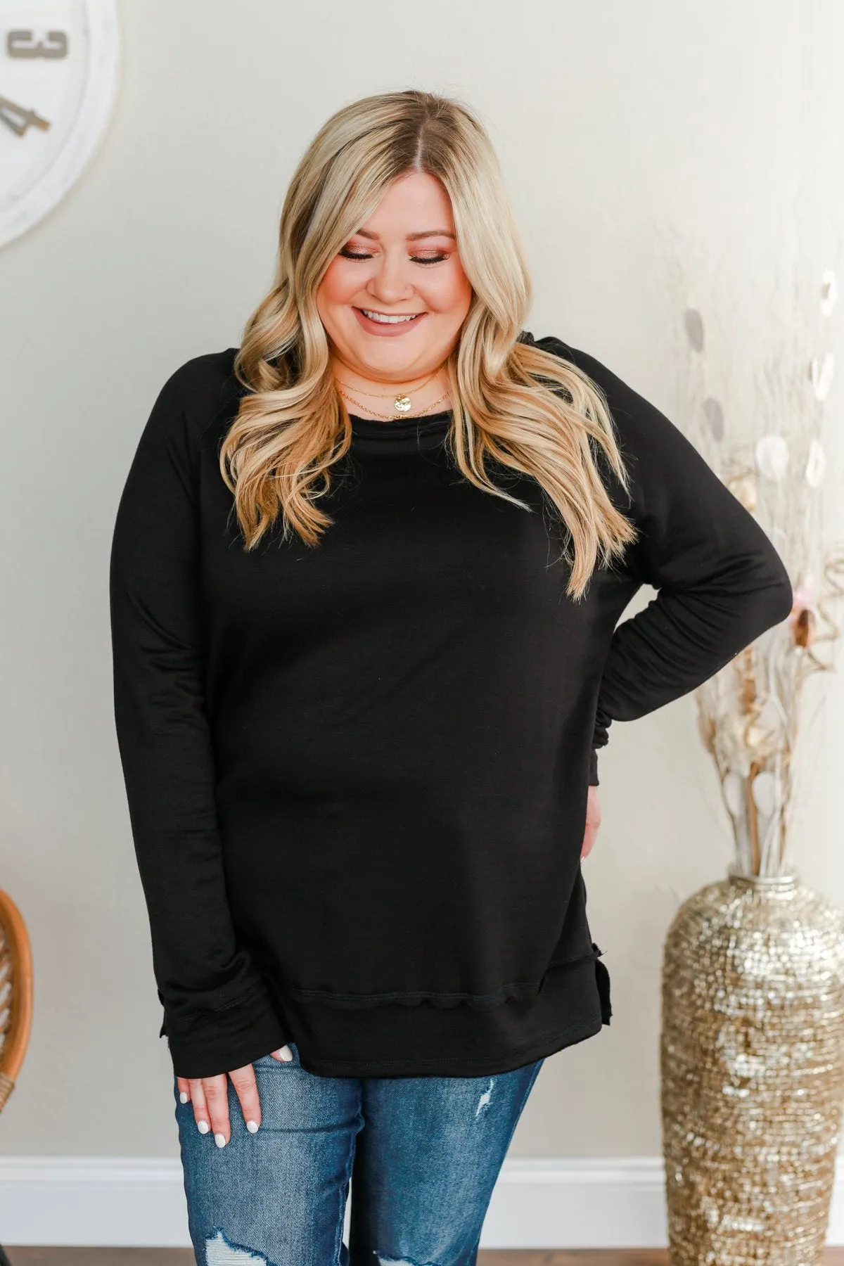 Wake Up The Day Long Sleeve Top- Black