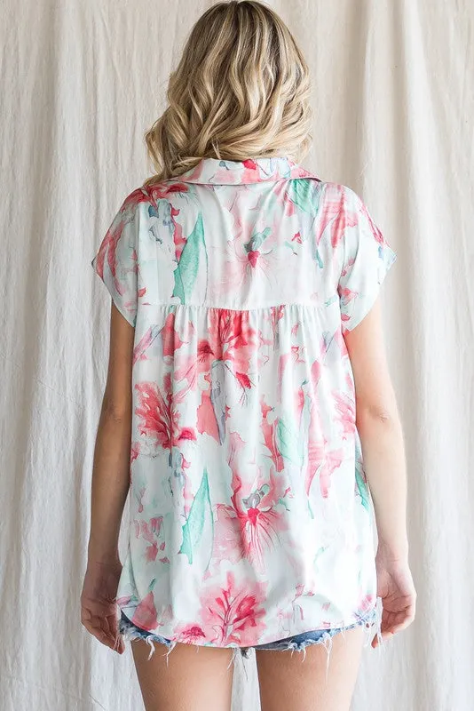 Watercolor Floral Kimono Sleeve Top - Final Sale