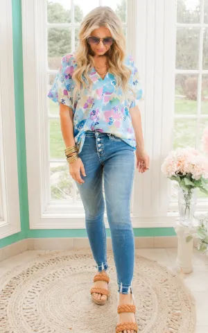 Watercolor Floral Short Sleeves Top | FINAL SALE