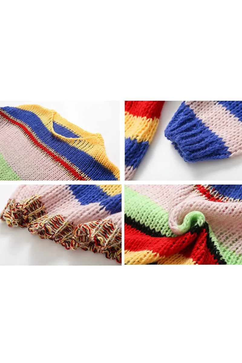 WG736 Knitted Mesh Colorful Sweater