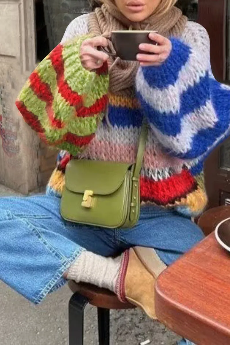 WG736 Knitted Mesh Colorful Sweater