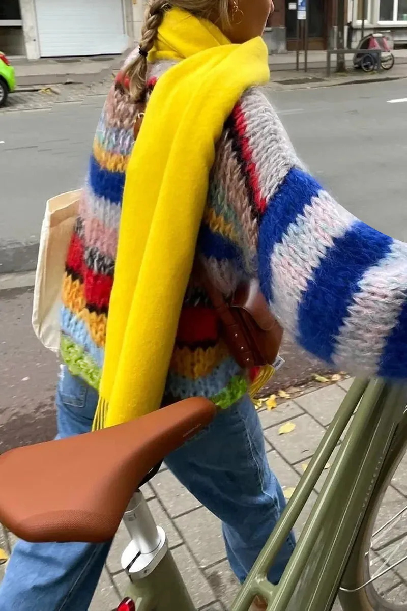 WG736 Knitted Mesh Colorful Sweater