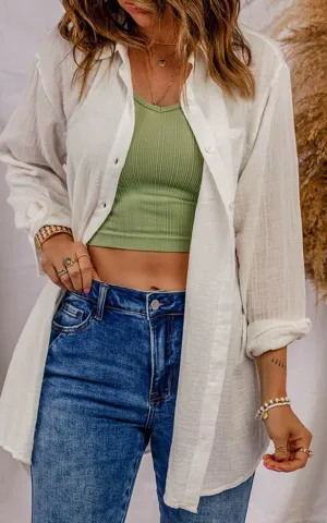 White Loose Fit Tunic Long Sleeve Shirt