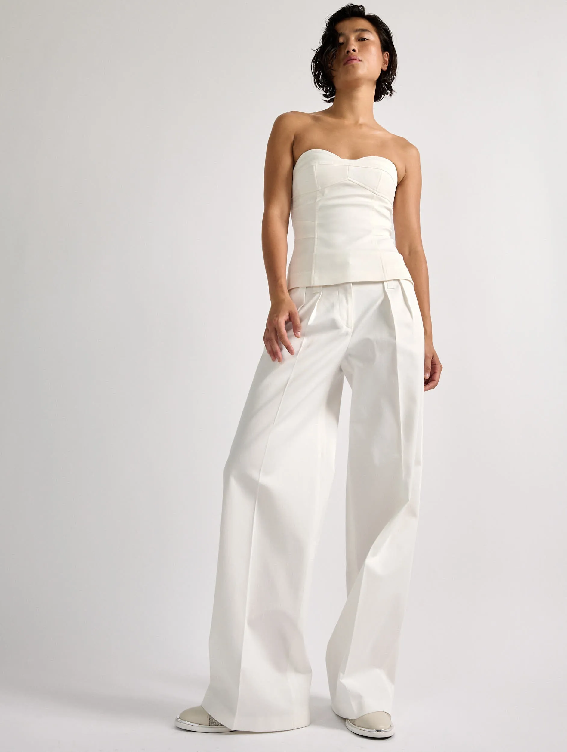 White stretch gabardine bustier