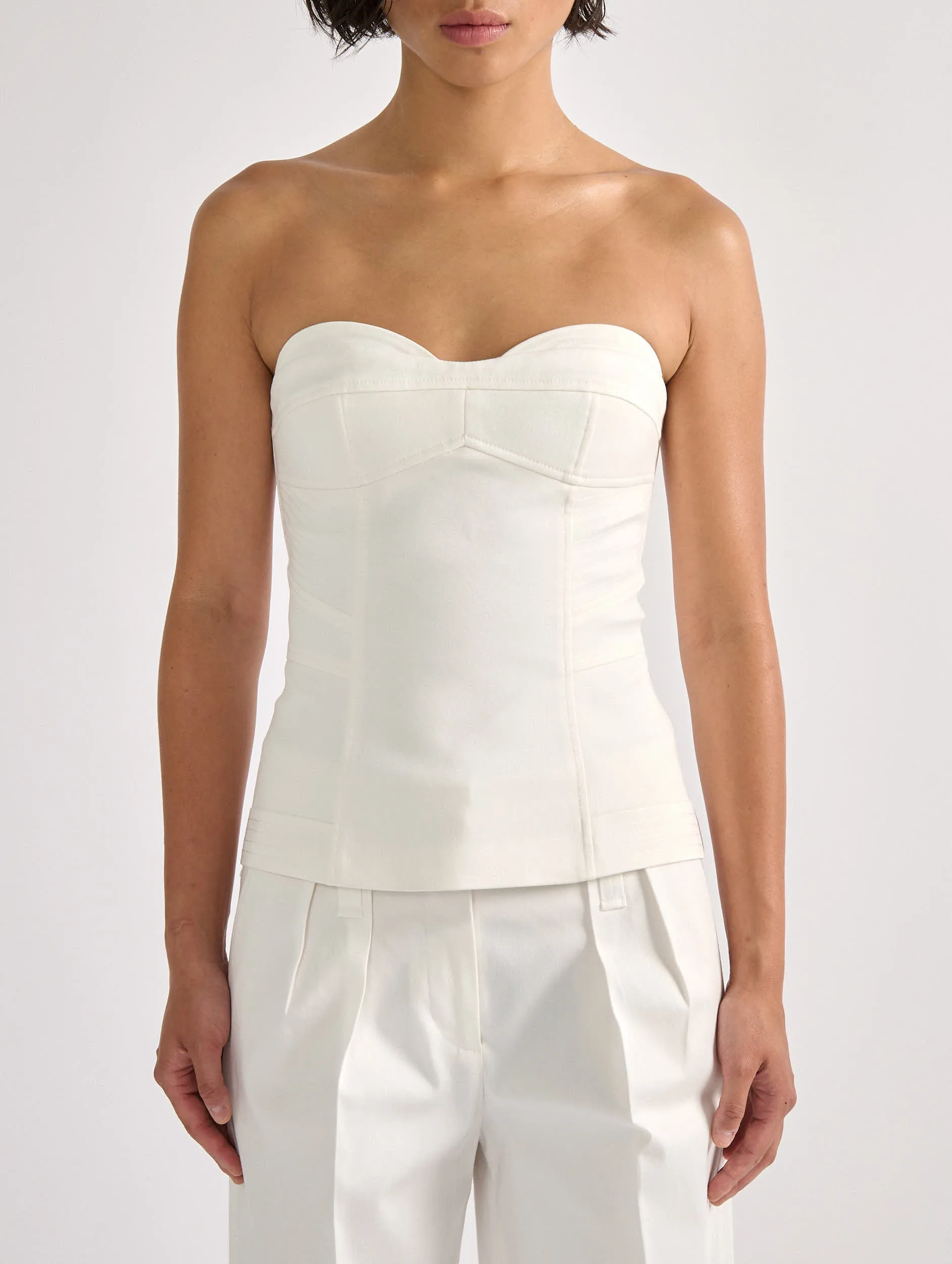 White stretch gabardine bustier
