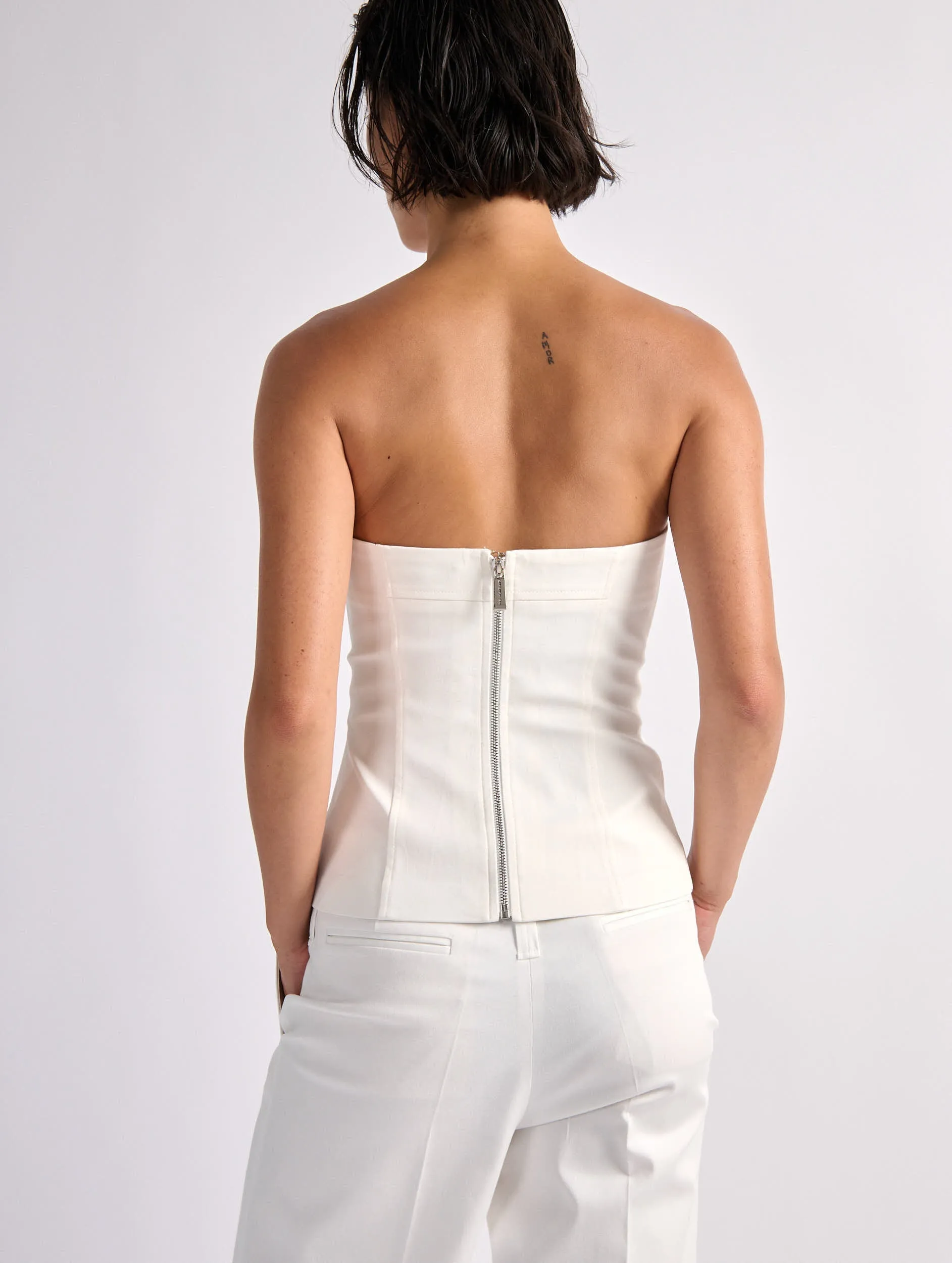 White stretch gabardine bustier