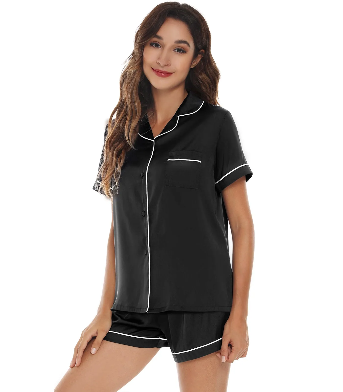 WiWi Womens Silk Satin Pajamas Soft Summer Sleepwear