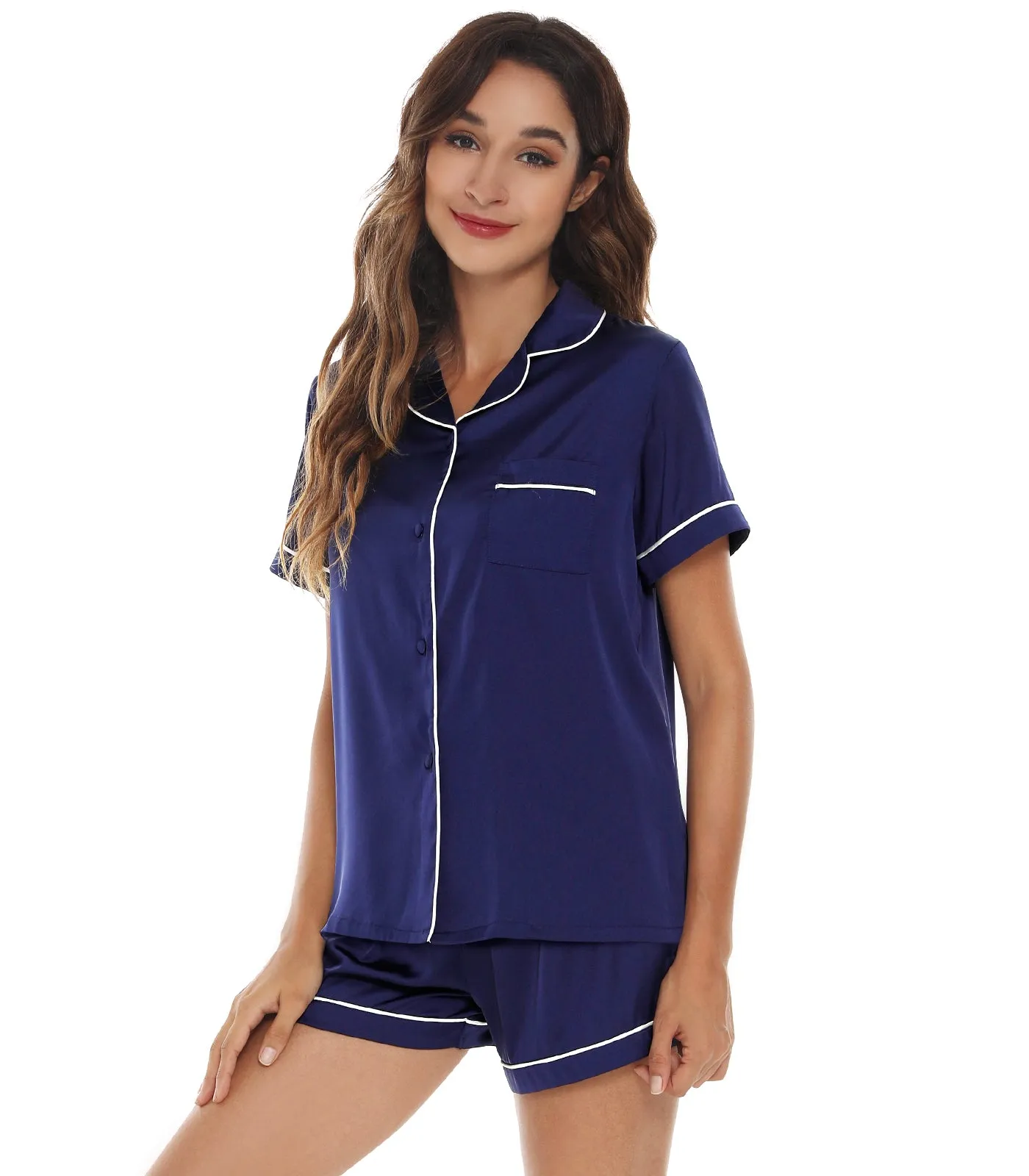 WiWi Womens Silk Satin Pajamas Soft Summer Sleepwear
