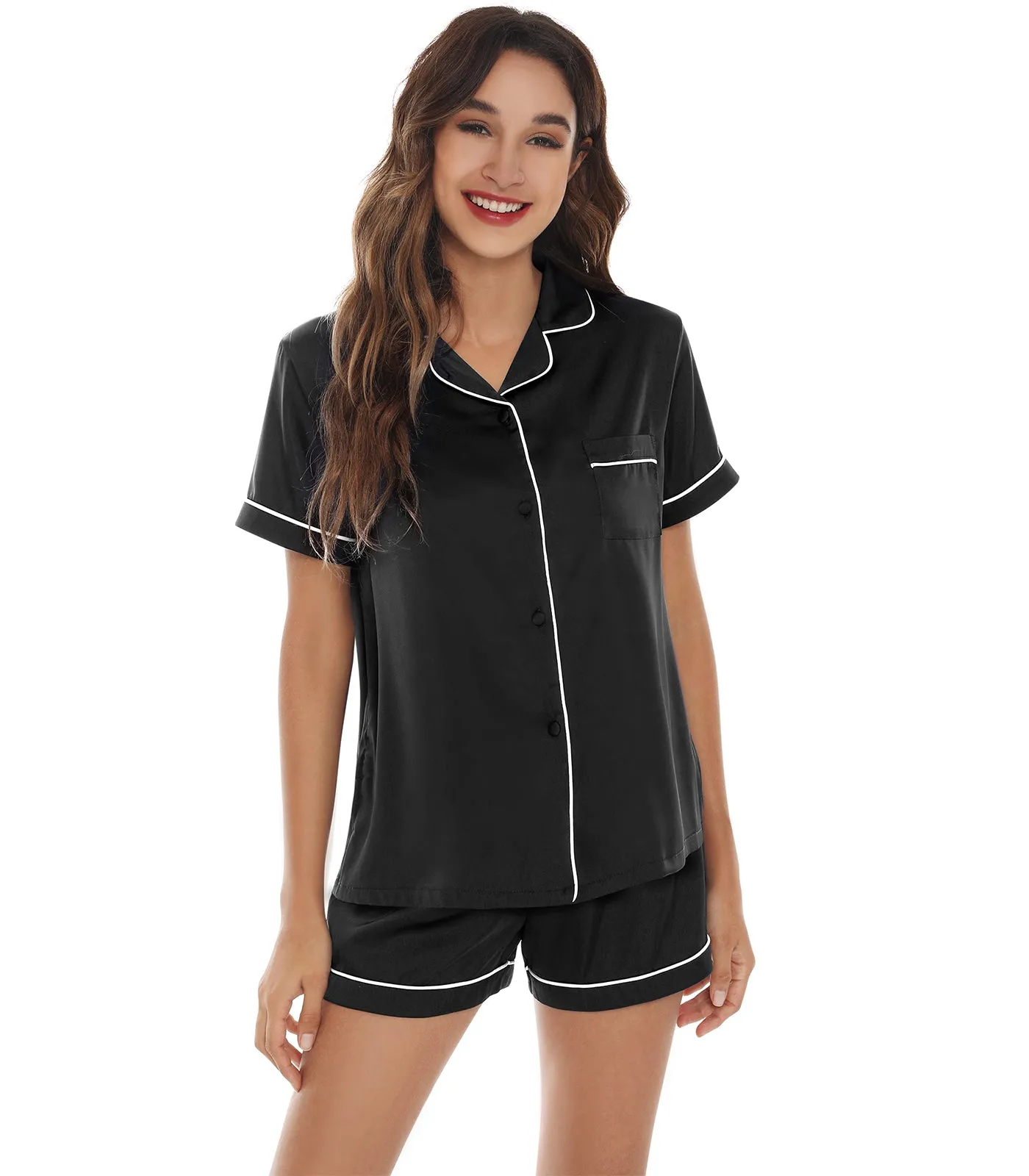 WiWi Womens Silk Satin Pajamas Soft Summer Sleepwear