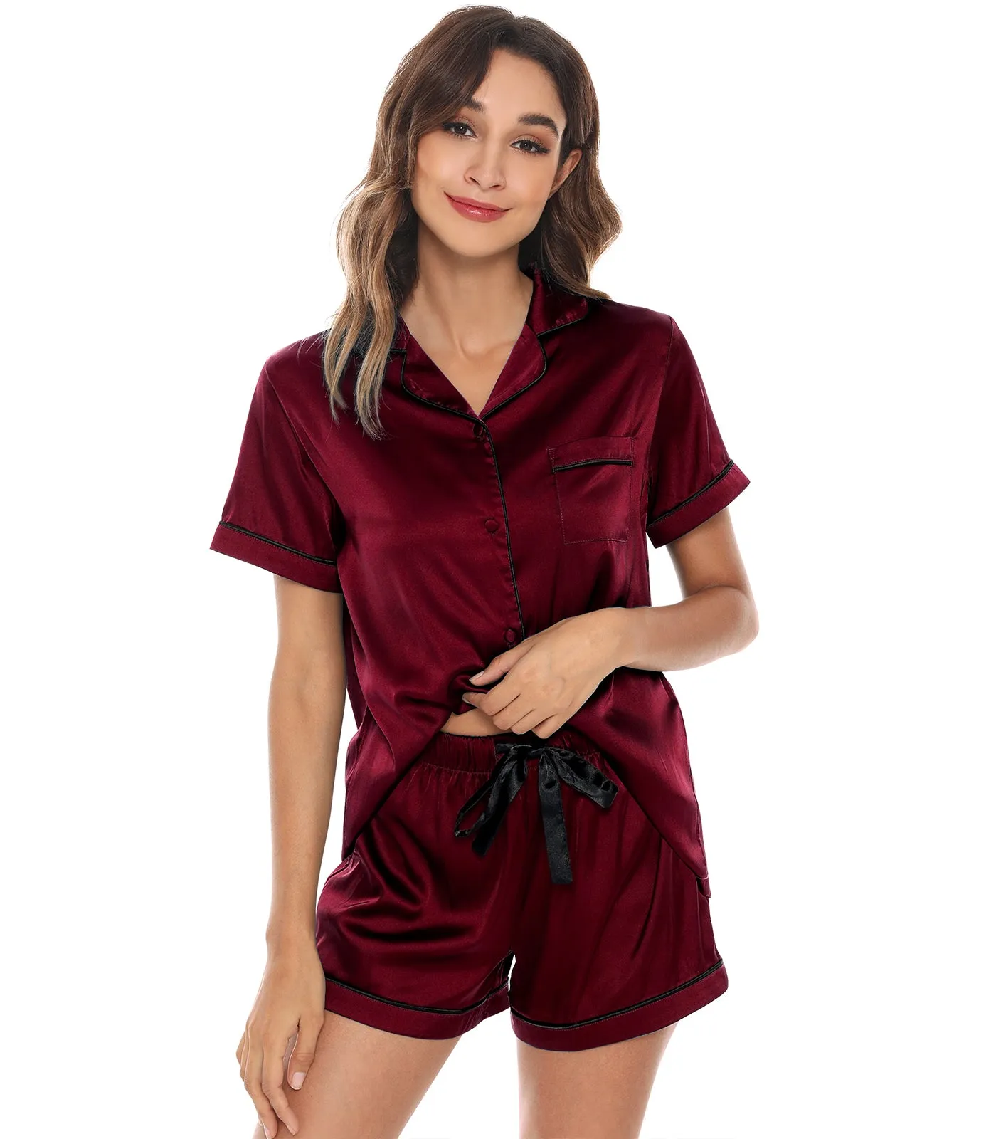 WiWi Womens Silk Satin Pajamas Soft Summer Sleepwear
