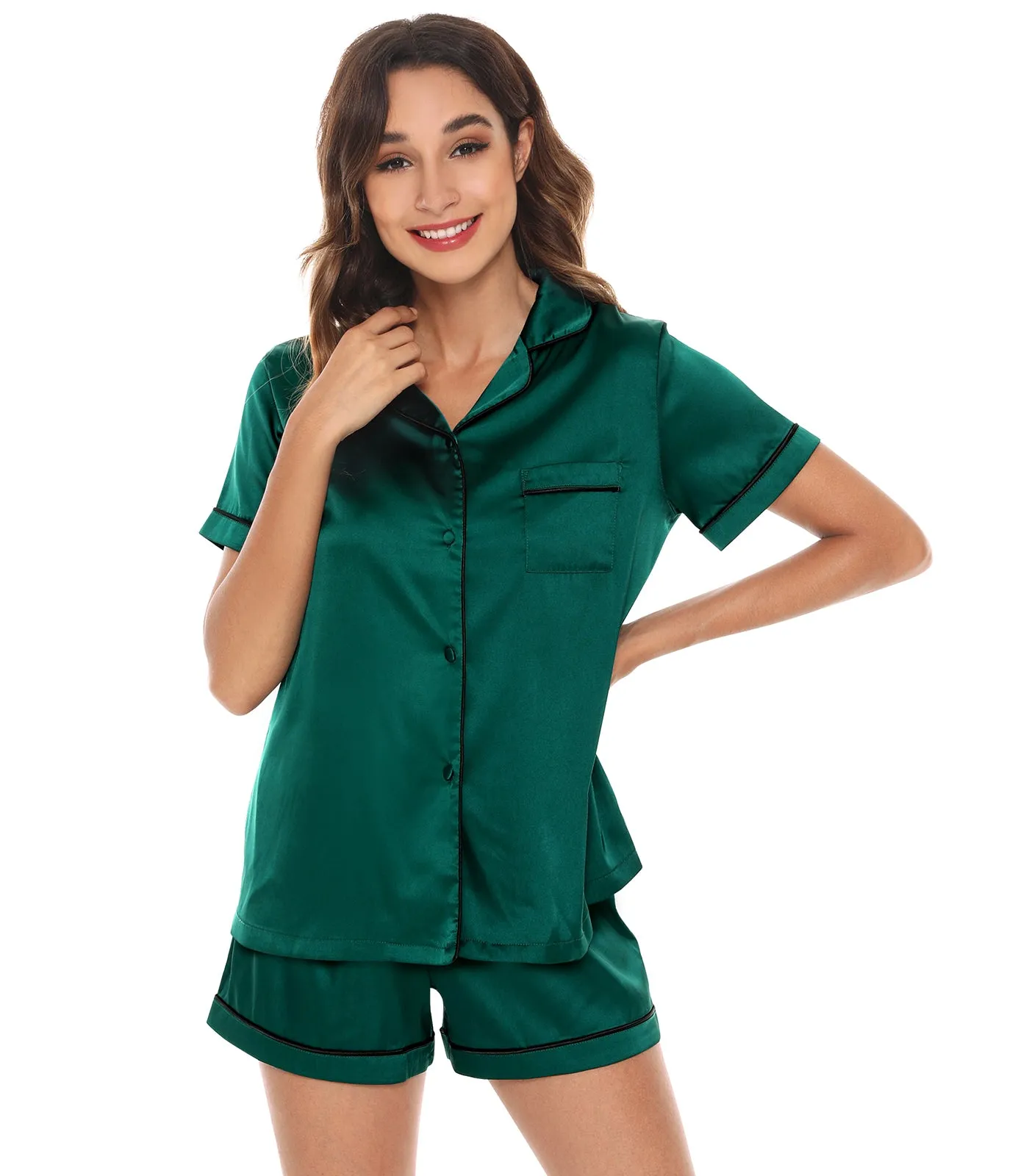 WiWi Womens Silk Satin Pajamas Soft Summer Sleepwear