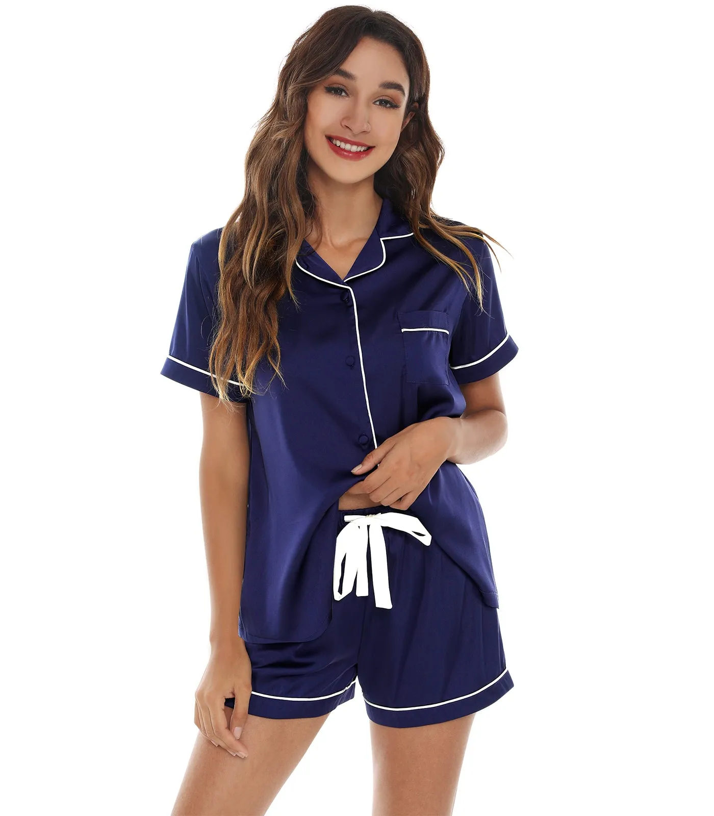WiWi Womens Silk Satin Pajamas Soft Summer Sleepwear
